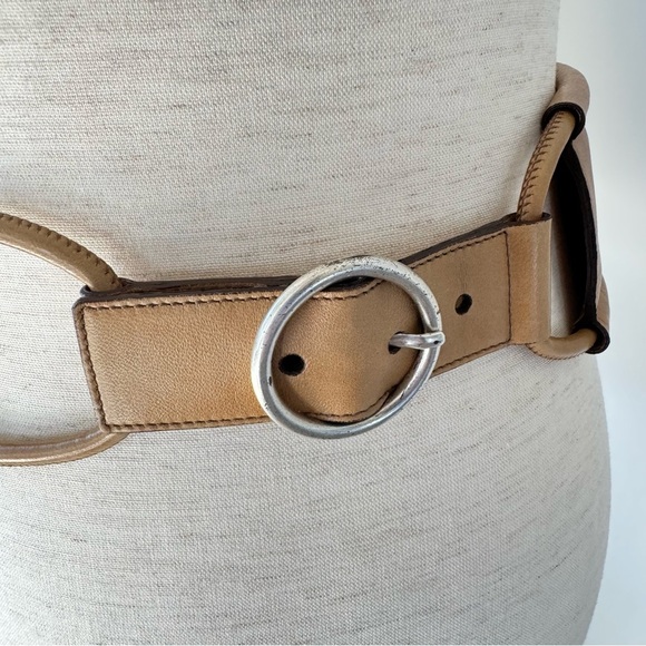 Vintage YSL Genuine Leather Wide Belt - Tan and Silver Hardware - Size: Small - Picture 4 of 14